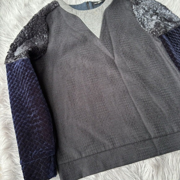 Basic House Sweater Sz M Long Sleeve Pullover Crushed Velvet Faux Fur Blue Grey - Picture 3 of 13